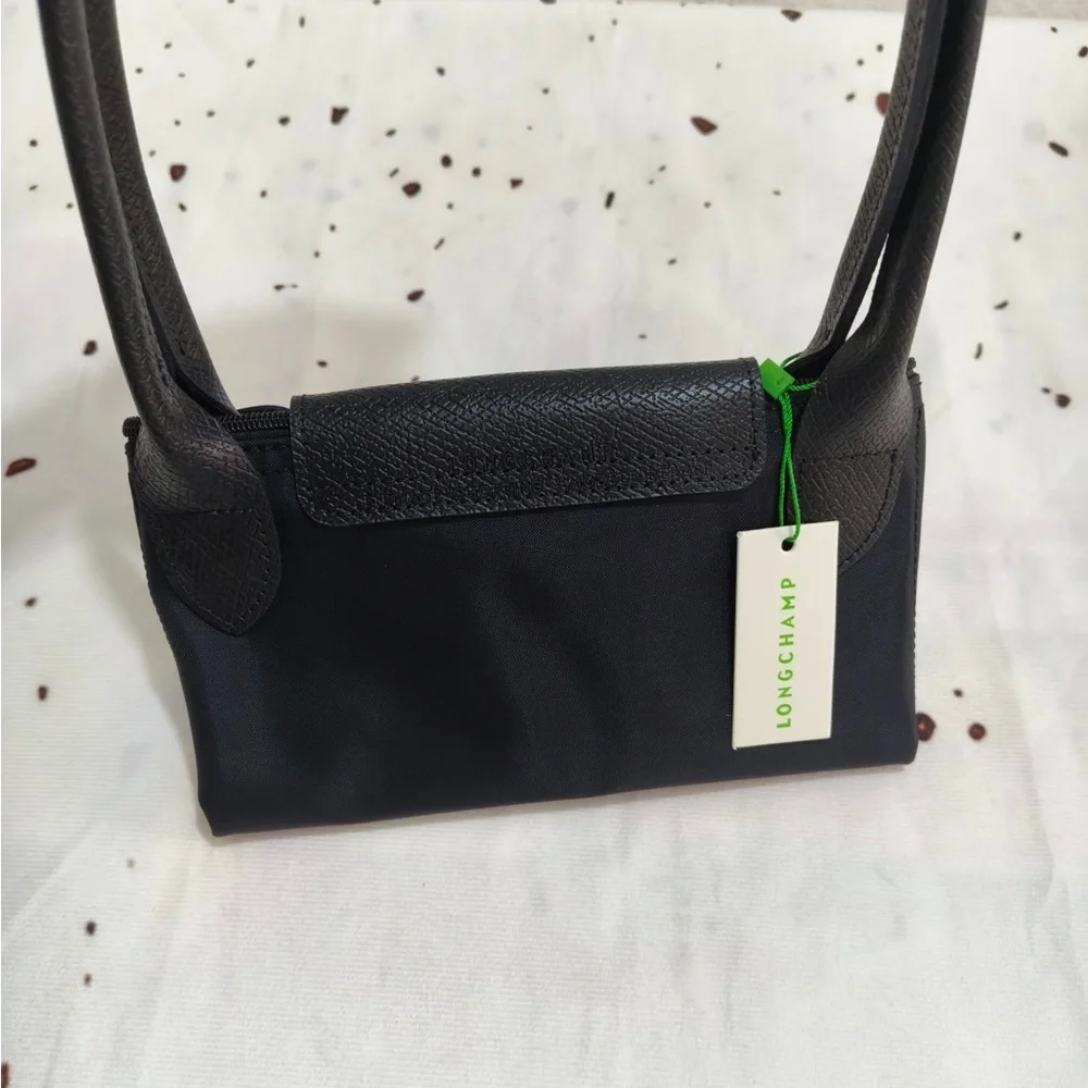 Longchamp Black Tote with Neon Green Trim